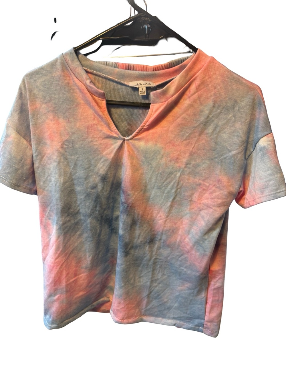 Lulu-B Pink and Blue Tie-Dye V-Notch Short Sleeve Tee And Shorts
